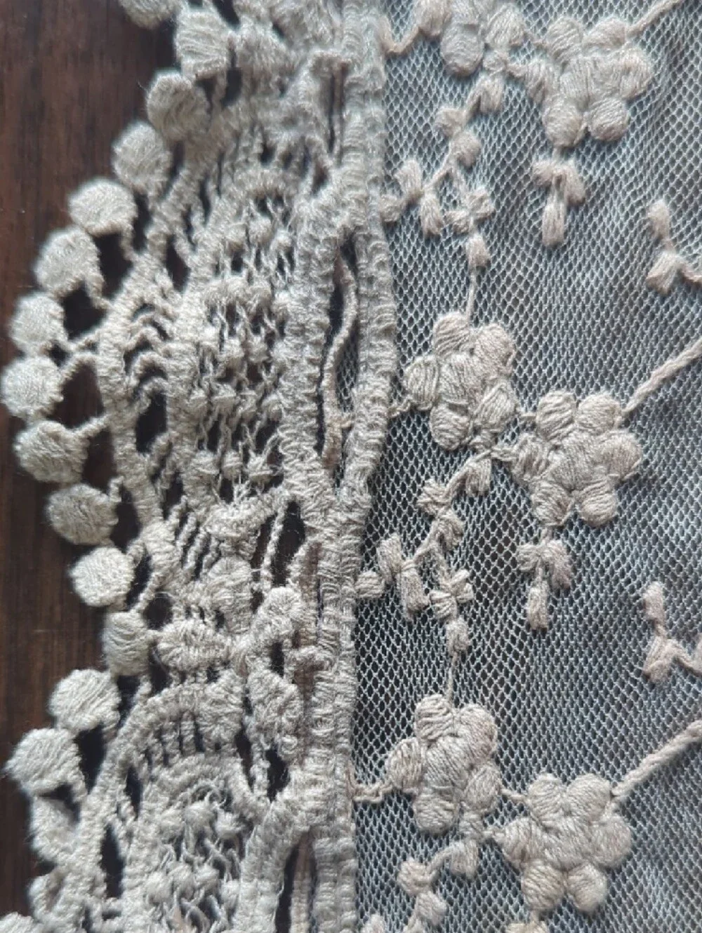 Handcrafted Cream Lace Wall Tapestry with Floral Embroidery